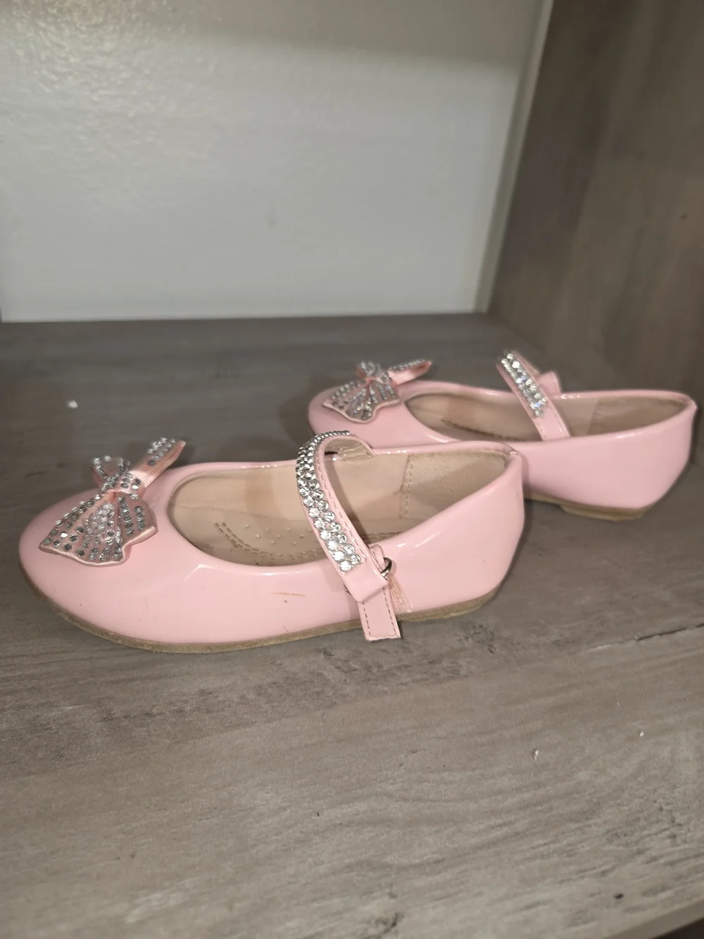 Link Pink Bow Rhinestone Strap Girls Dress Flats